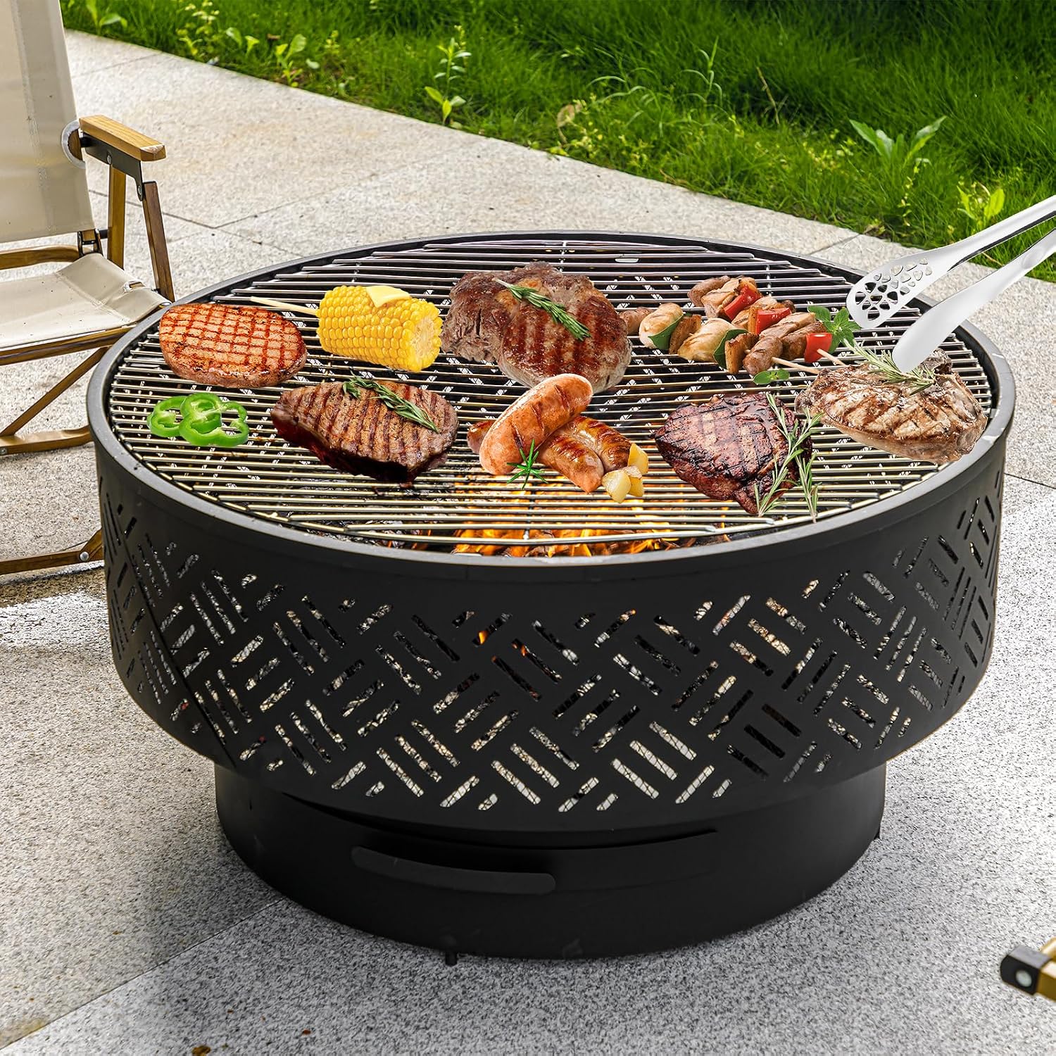 32 Inch Round Metal Wood Burni - Outdoor Camping Cooking Table ulasan dan harga