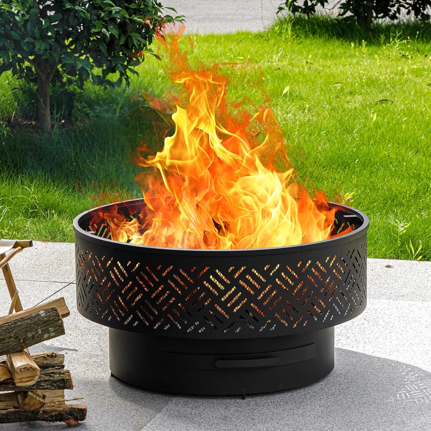 32 Inch Round Metal Wood Burni - Outdoor Camping Cooking Table ulasan dan harga