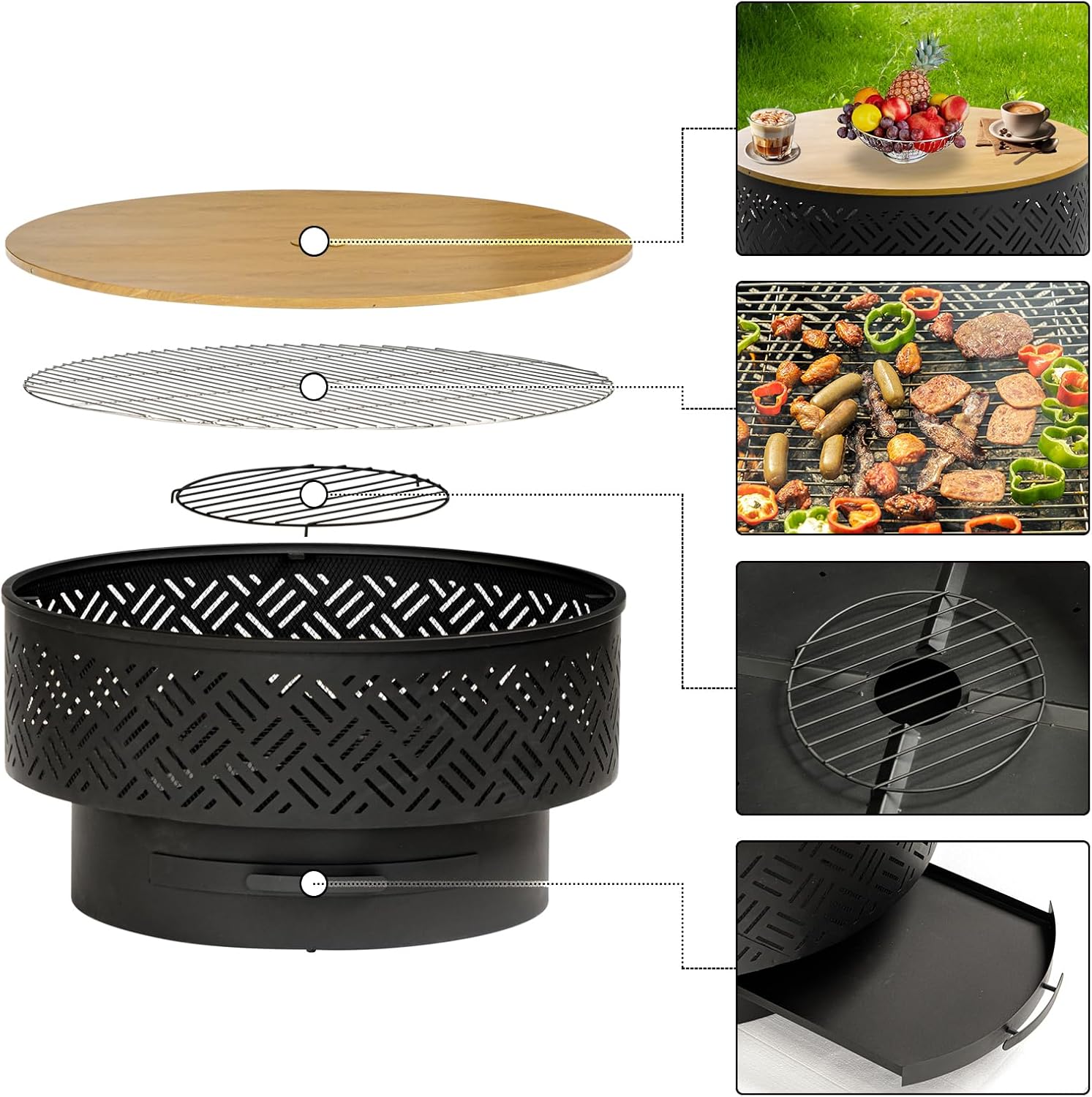 32 Inch Round Metal Wood Burni - Outdoor Camping Cooking Table ulasan dan harga